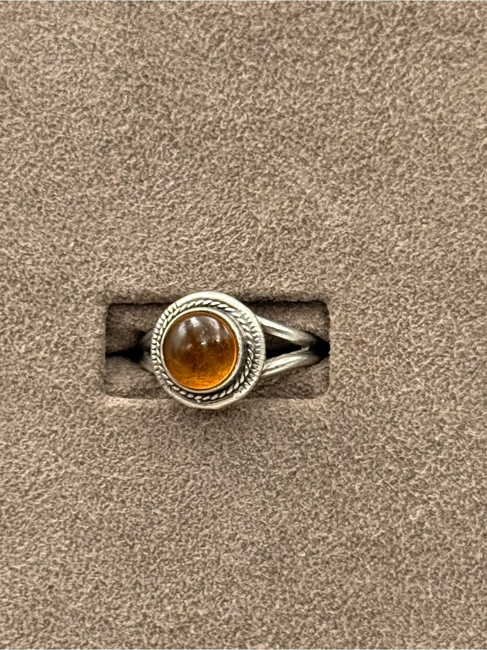 Sterling Silver Amber Cabochon Ring - Honey Amber